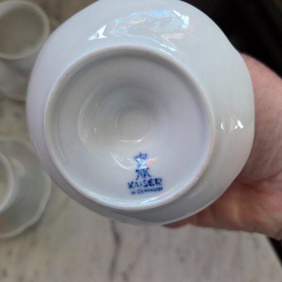 Kaiser Germany Porcelain Egg Cups Set of 3 w/ Vintage Easter Candle Eggs Cottage - Picture 7 of 10